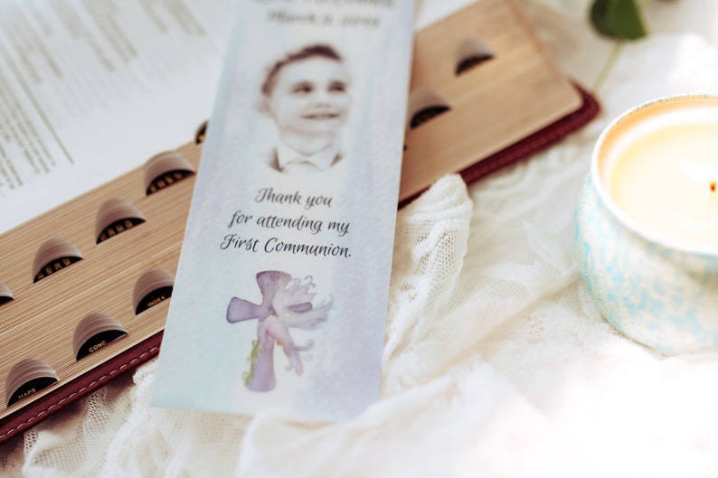 Personalized Baptism Favors Custom Photo Bookmarks Guest Souvenirs Religious Event Favors image 5