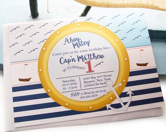 Sailor Birthday Party Invitation | Nautical Invites | Baby Boy First Birthday | Kid Birthday Party Invites
