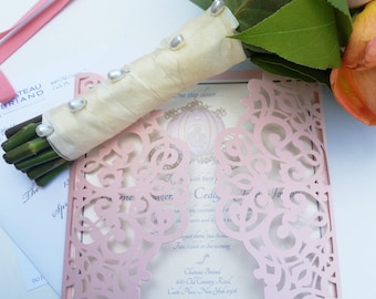 Princess Invitations | Fairy Tale Wedding Invitation | Lace Invites |  Laser Cut Gatefold Invitation Cards