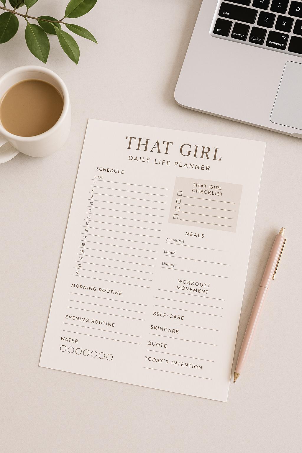 That Girl Daily Life Planner | Aesthetic Printable PDF for Habits, Health & Self-Care | Minimal Soft-Tone Wellness Tracker