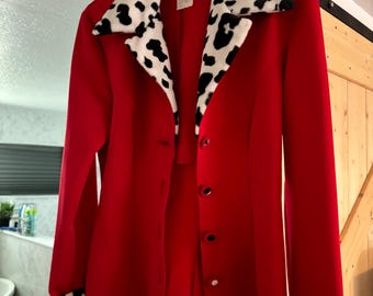 Stunning Vintage La Belle Blazer- Red with Dalmatian print details