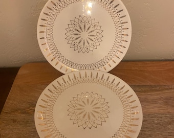 Vintage Mid Century Atomic Starburst Teller - Gold & Geometrisch - Grau - 2er Set