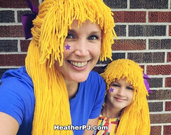 Golden Yellow Pony Tail Any Size Crocheted Bright Yellow Yarn Wig Handmade Ships from Florida USA via USPS Priority Mail