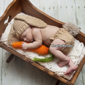 PATTERN Rabbit Bunny Hat, Diaper Cover with Tail, and Carrot for Newborn and 0-3 months. Instant Download Crochet Pattern