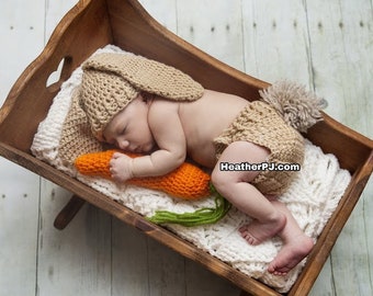 PATTERN Rabbit Bunny Hat, Diaper Cover with Tail, and Carrot for Newborn and 0-3 months. Instant Download Crochet Pattern