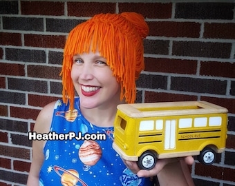 The Frizzle Secret Agent Any Size Crocheted Orange Yarn Wig Handmade