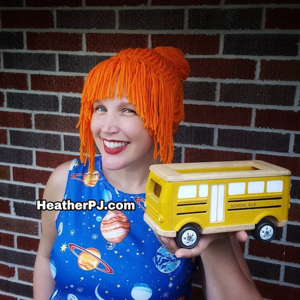 The Frizzle Secret Agent Any Size Crocheted Orange Yarn Wig Handmade