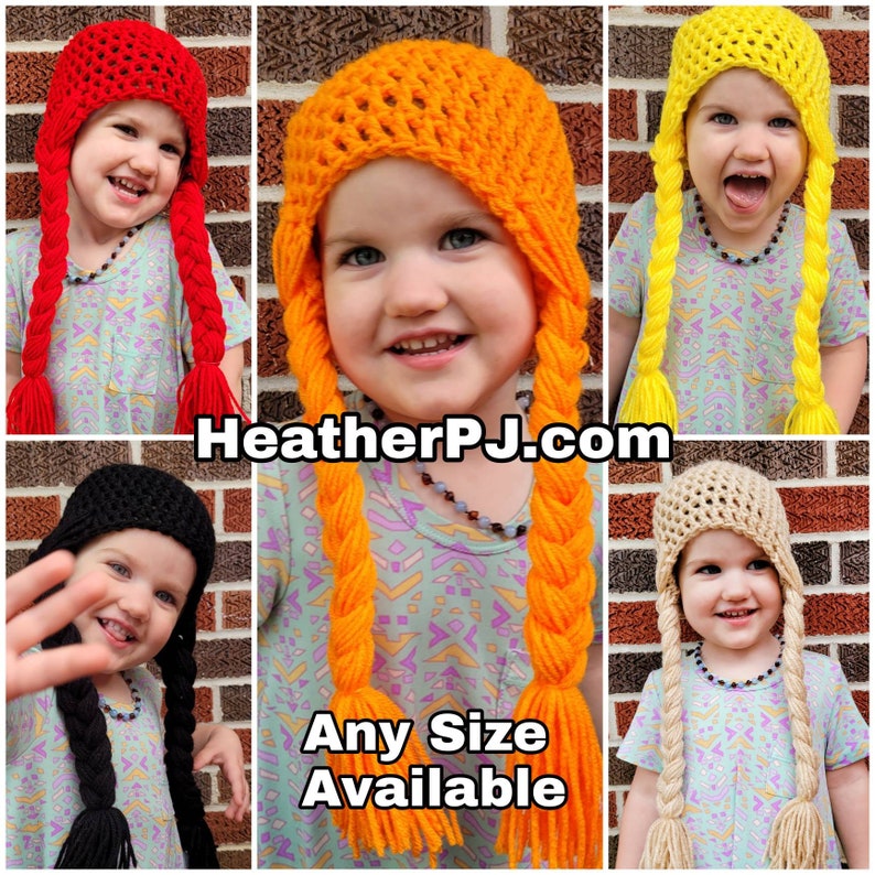 Any Size or Color Braided Wig Crochet for All Sizes Baby, Newborn, 3 Month, 6 Month, 12 Month, 18 Month, Toddler, Youth, Adult image 3