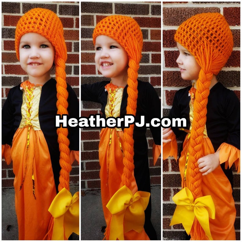 Any Size Long Braided Orange Yarn Wig Handmade Witch Wig There's always Room on the Broom image 3