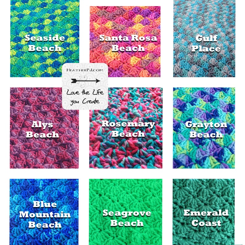 Puede incluir: Nueve patrones de ganchillo diferentes para mantas, cada uno con un esquema de color y una textura &uacute;nicos. Los patrones se llaman "Seaside Beach", "Santa Rosa Beach", "Gulf Place", "Alys Beach", "Rosemary Beach", "Grayton Beach", "Blue Mountain Beach", "Seagrove Beach" y "Emerald Coast".