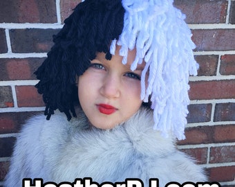 Fluffy Black and White Crocheted Wig