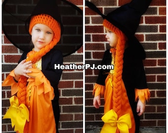 Any Size Long Braided Orange Yarn Wig Handmade Witch Wig There's always Room on the Broom