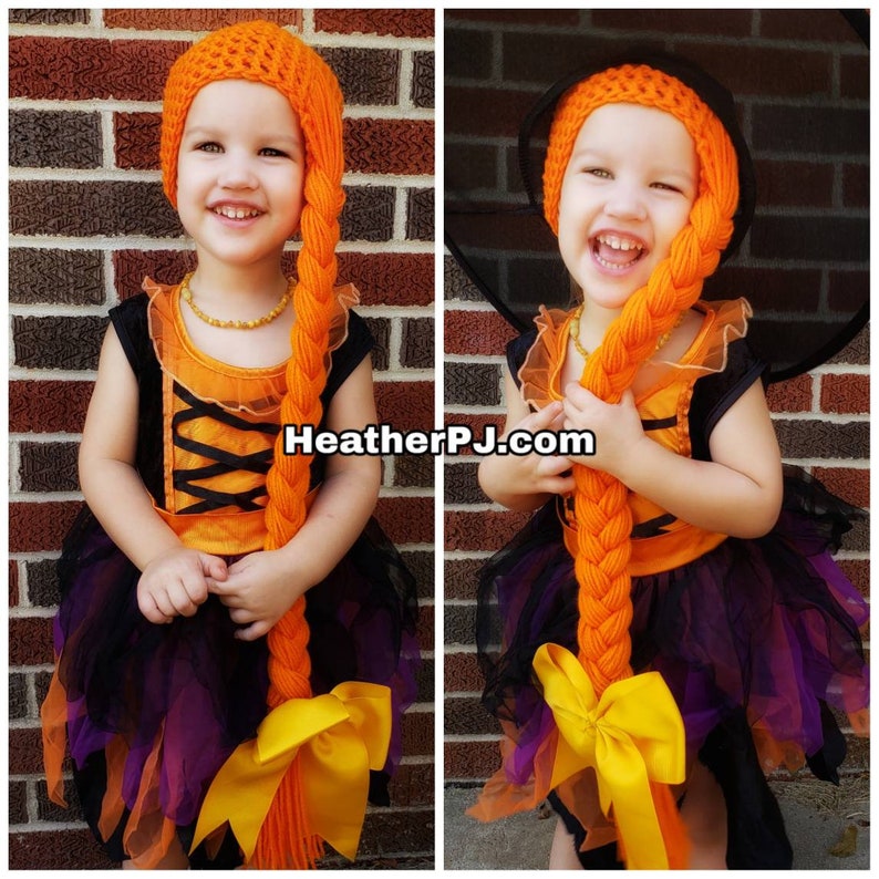 Any Size Long Braided Orange Yarn Wig Handmade Witch Wig There's always Room on the Broom image 4