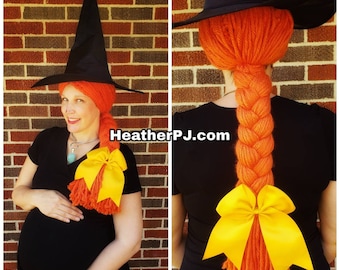 Any Size Long Braided Orange Yarn Wig Handmade with Fat Quality Yarn Witch Wig