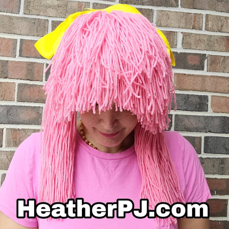 Tickled Pink Wig Two Pink Pigtails Yarn Wig with Straight Bangs image 3