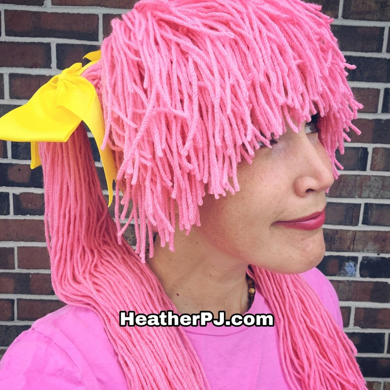 Tickled Pink Wig Two Pink Pigtails Yarn Wig with Straight Bangs image 2