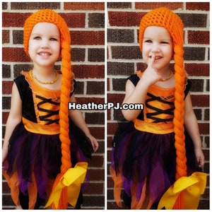 Any Size Long Braided Orange Yarn Wig Handmade Witch Wig There's always Room on the Broom image 6