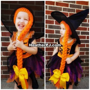 Any Size Long Braided Orange Yarn Wig Handmade Witch Wig There's always Room on the Broom image 2