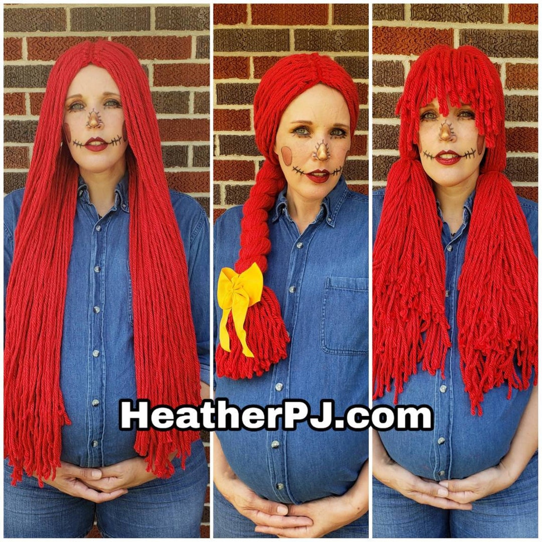Crocheted Red Yarn Wig Handmade With Fat Quality Red Yarn Rag Doll