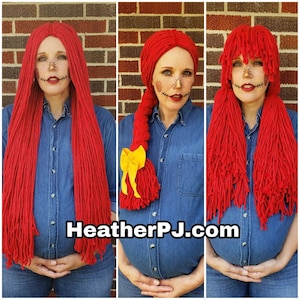 Crocheted Red Yarn Wig Handmade with Fat Quality Red Yarn Rag Doll Raggedy Ann Sally Scarecrow Jessie