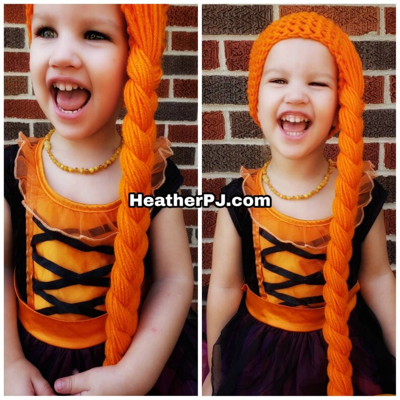 Any Size Long Braided Orange Yarn Wig Handmade Witch Wig There's always Room on the Broom image 7