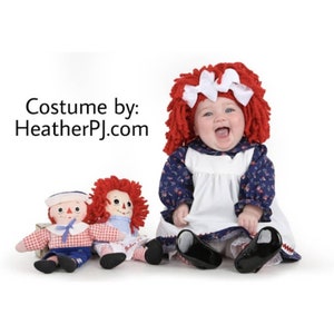 Any Size Rag Doll Dress, Apron, Pants, Leg Warmers or Striped Socks, and Fluffy Red Wig image 6