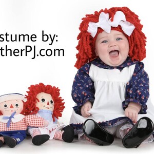 Any Size Rag Doll Dress, Apron, Pants, Leg Warmers or Striped Socks, and Fluffy Red Wig image 7