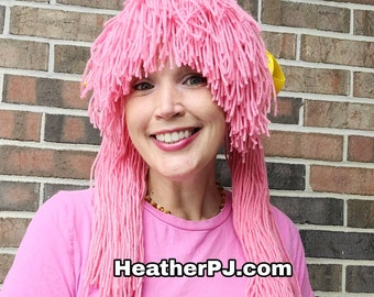 Tickled Pink Wig Two Pink Pigtails Yarn Wig with Straight Bangs