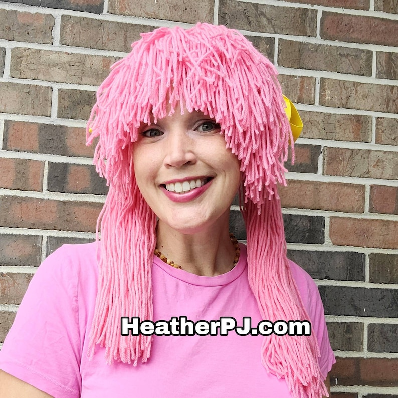 Tickled Pink Wig Two Pink Pigtails Yarn Wig with Straight Bangs image 1