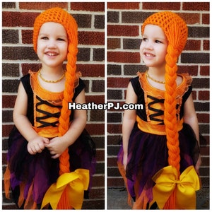 Any Size Long Braided Orange Yarn Wig Handmade Witch Wig There's always Room on the Broom image 5