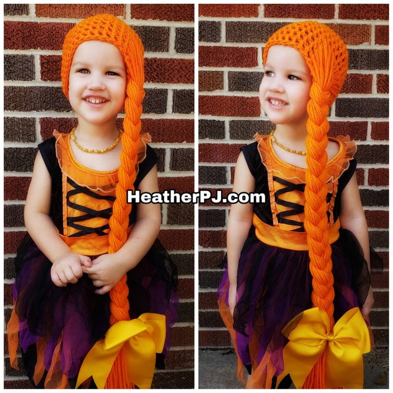 Any Size Long Braided Orange Yarn Wig Handmade Witch Wig There's always Room on the Broom image 5