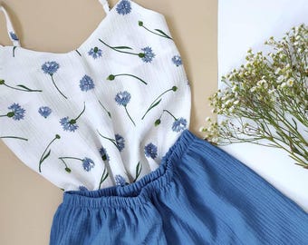 Floral Muslin Pajama Set: Women's Organic Cotton Shirt & Shorts