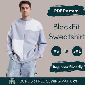 Oversized Blocked Sweatshirt Sewing Pattern | Men's XXS-5XL Oversized Blocked Sweatshirt Sewing Pattern | Men's XXS-5XL