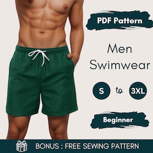 Zwemkleding voor heren: naaipatroon herenshorts, zwembroekpatroon, elastische tailleshort heren, heren zomershorts patroon, doe-het-zelf herenshorts