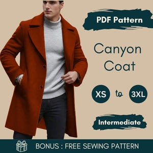 Patron de couture manteau homme | Long manteau d'hiver classique pour homme | Manteau PDF Patron de couture pour homme | Manteau sur mesure PDF Patron de couture