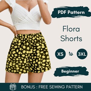 Patron de couture de shorts d'été - shorts taille haute, patron de shorts larges, shorts de plage pour femmes, patron de couture de shorts facile, shorts de printemps