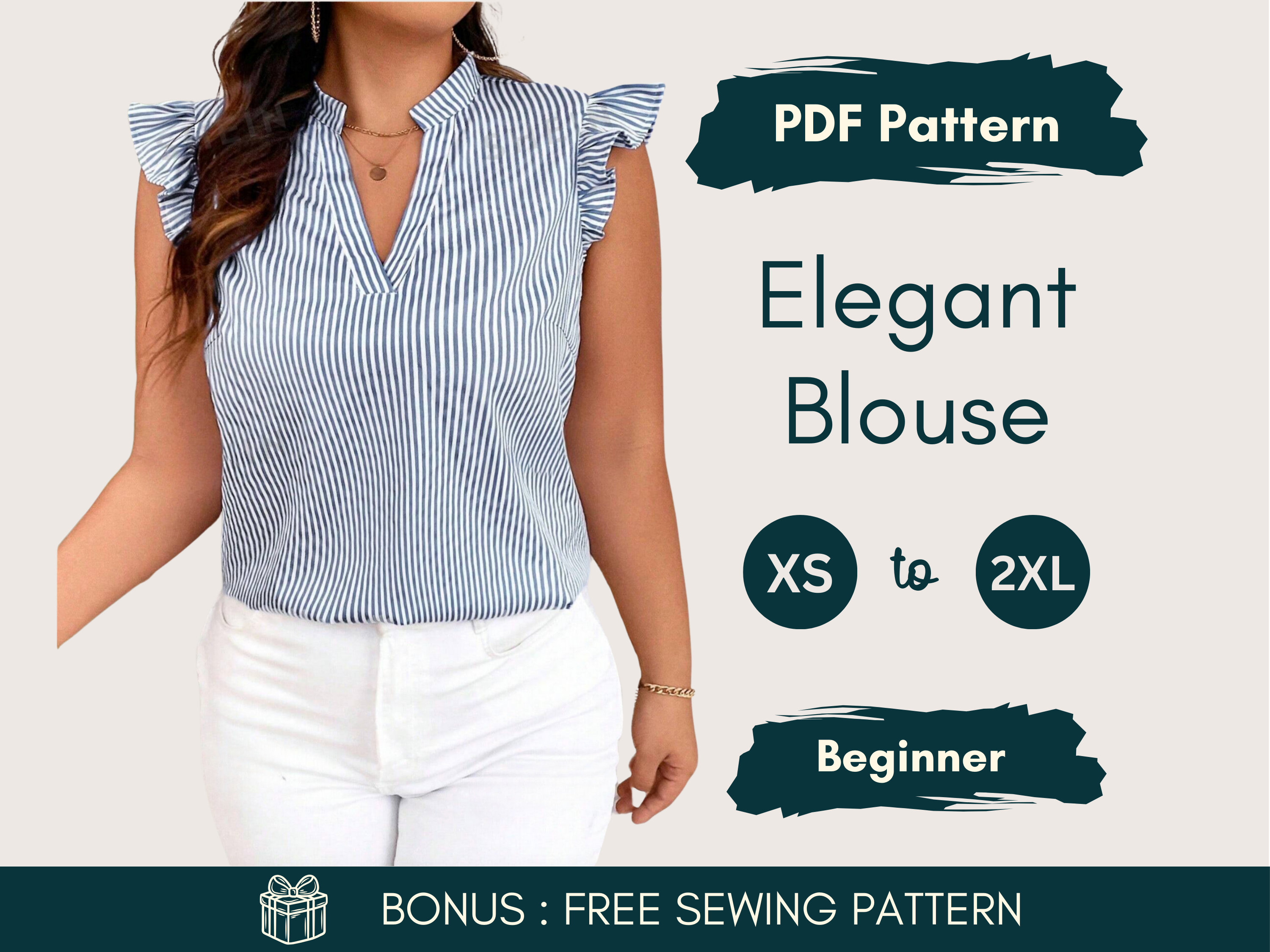 Ruffled Blouse Sewing PDF Pattern | Sleeveless V-Neck Top | Business Casual Wear for Women | Ruffled Sleeve Top | Easy Beginner PDF Pattern