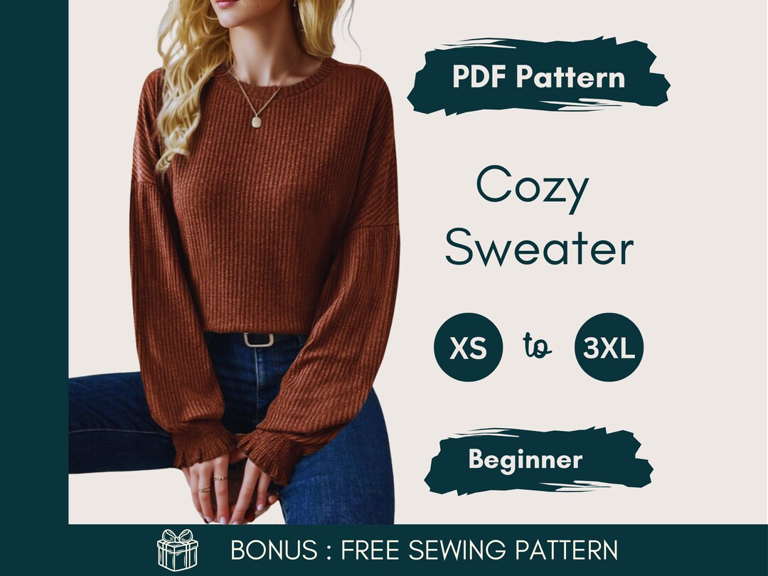 Puff Sleeve Sweatshirt Sewing Pattern Womens Sweater Pattern Casual