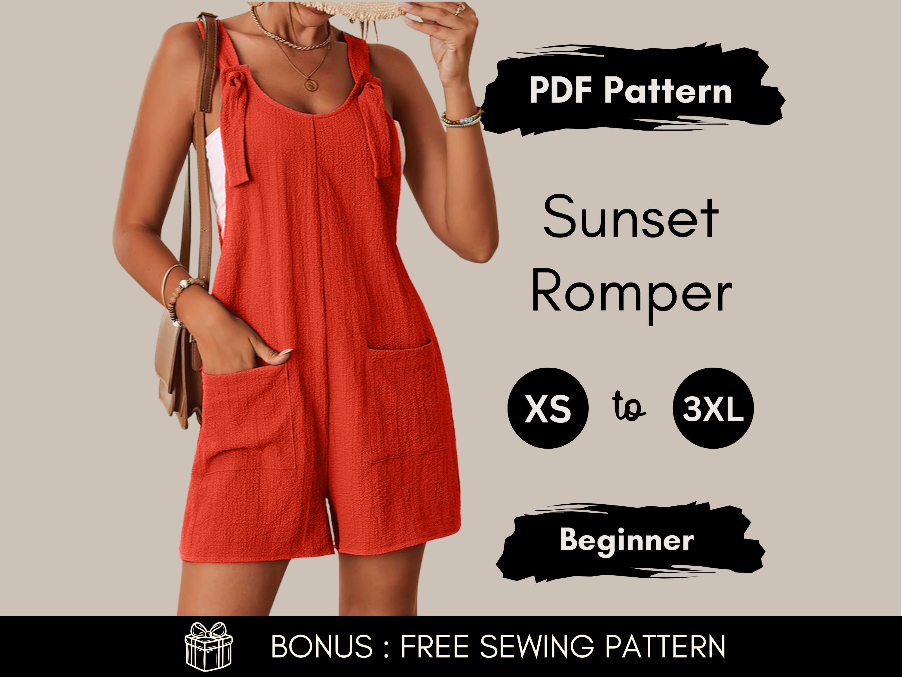 Romper Sewing Pattern | Women’s Summer Romper | Easy Overall Pattern for Beginners | Casual Relaxed Fit Outfit, Women Overall Sewing Pattern