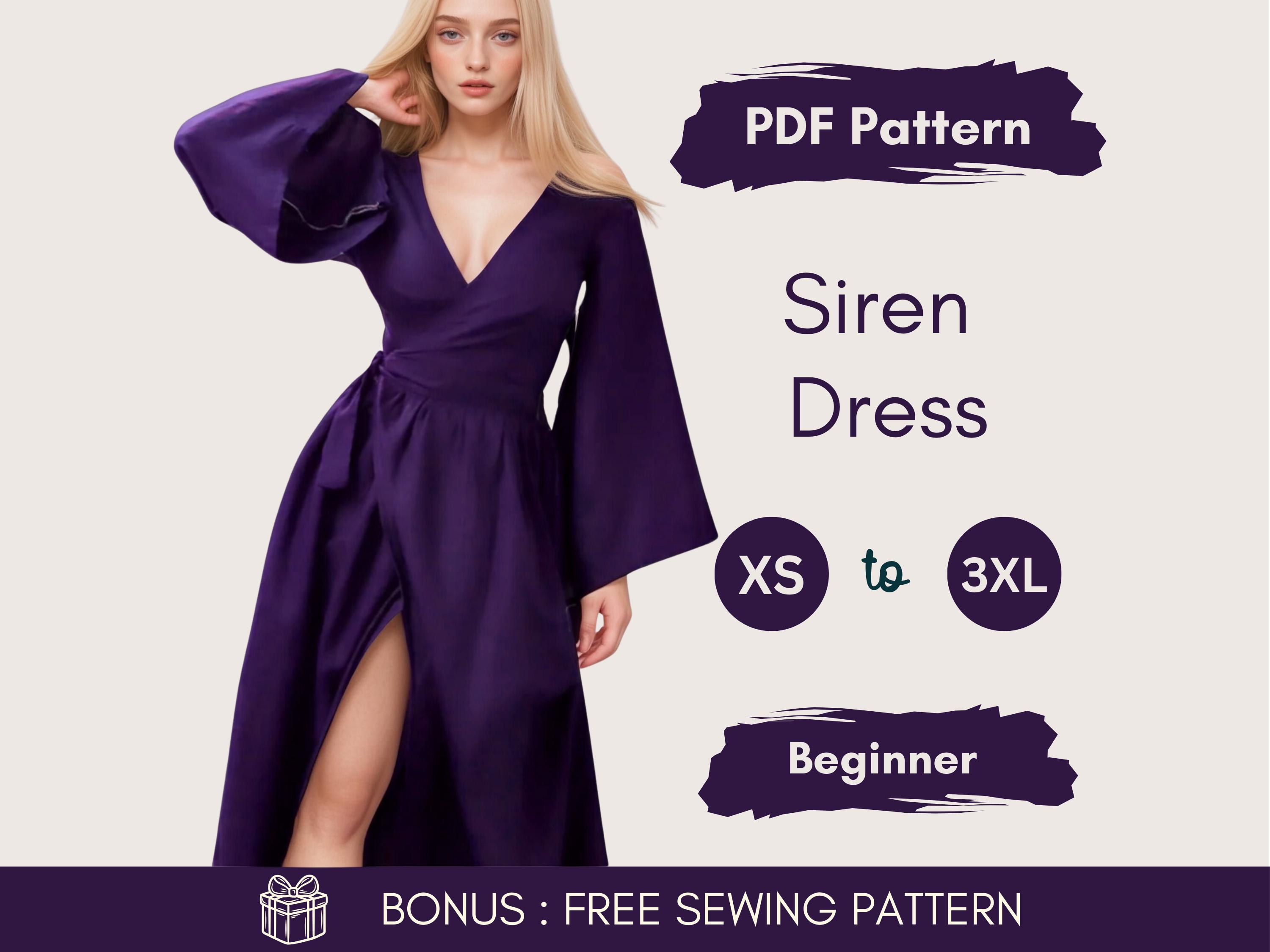 Naaipatroon wikkeljurk | Verstelbare pasvorm met klokmouwen | Elegante veelzijdige jurk Casual of formele kleding | Eenvoudig pdf-patroon jurk naaien