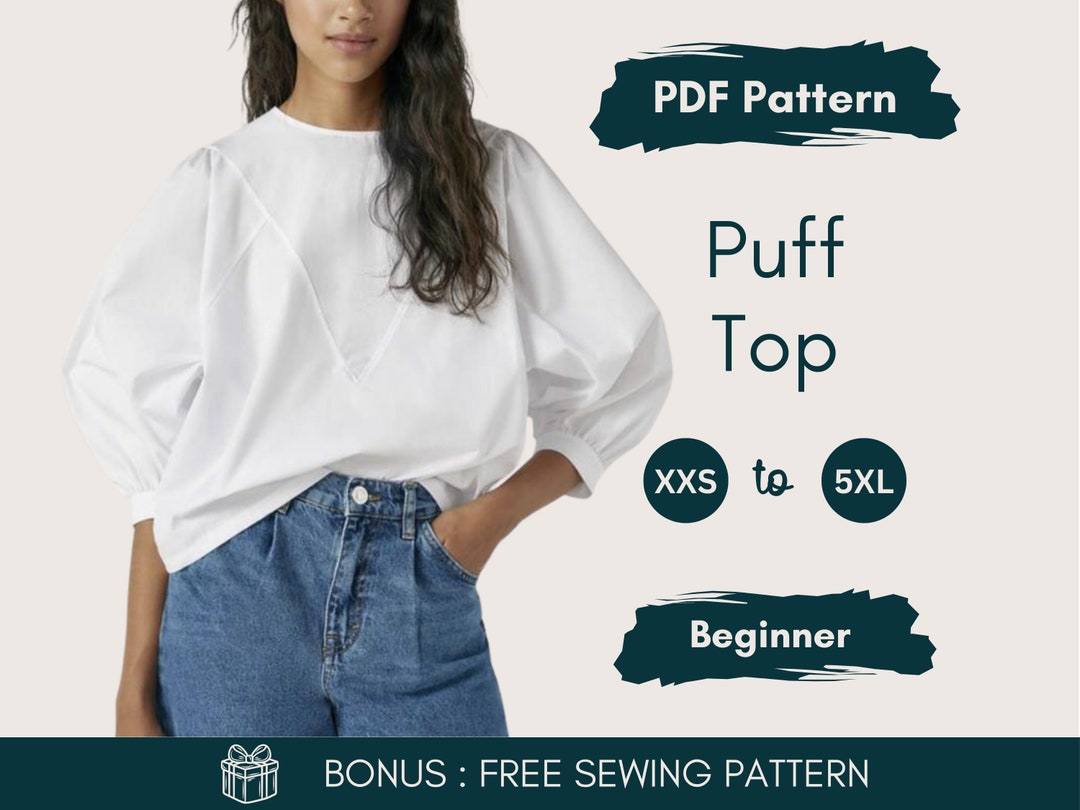 Puffed Sleeve Top Sewing Pattern Women Blouse PDF Pattern Relaxed Fit ...