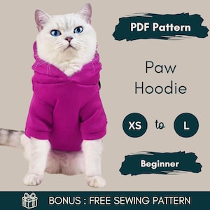 Cat Hoodie Sewing Pattern – Cat Outfit PDF, DIY Cat Clothes Pattern, Cat Winter Sewing Pattern, Cozy Cat Hoodie, Easy Cat Sewing Pattern