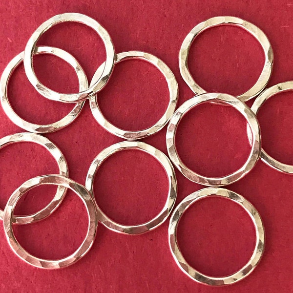 Six Sterling Silver Hammered Circles - 1/2 inch