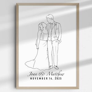 Ritratto personalizzato di matrimonio su una linea artistica - Illustrazione di coppia da foto - Fidanzamento, anniversario, regalo nuziale, ricordo commemorativo, regalo per lei