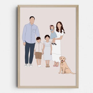 Retrato familiar personalizado sin rostro a partir de una foto. Regalo personalizado. Aniversario, recuerdo conmemorativo, retrato de caricatura, retrato a partir de una foto.