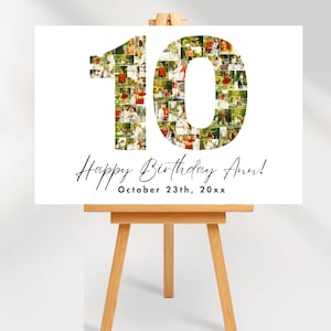 10th Birthday Photo Collage Welcome Sign 10th Birthday Gift, Ten Today, Number 10 Family Gift, Birthday Gift, Canva Template DigitalDownload