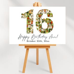 16th Birthday Photo Collage Welcome Sign 16th Birthday Gift, Sixteen, Number 16 Family Gift, Coworker Birthday Gift, Canva Template Digital