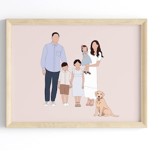 Kundenspezifische Porträt Familie Gesichtslose vom Foto. Personalisiertes Geschenk.  Jahrestag, Gedenkandenkengeschenk, Karikaturporträt, Porträt vom Foto