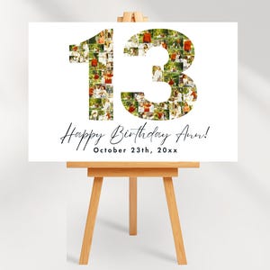 13th Birthday Photo Collage Welcome Sign 13th Birthday Gift, Thirteen, Number 13 Family Gift, Birthday Gift, Canva Template Digital Download