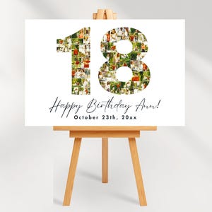 18th Birthday Photo Collage Welcome Sign 18th Birthday Gift, Eighteen, Number 18 Family Gift, Coworker Birthday Gift, Canva Template Digital